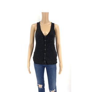 Rag & Bone Button Down Tank Top Black Ribbed Shirt